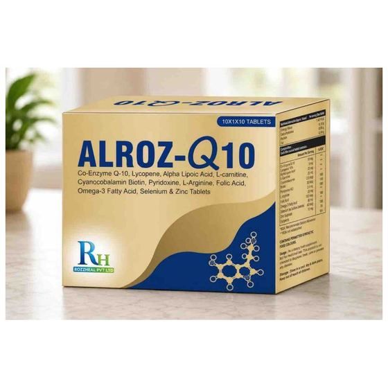 ALROZ-Q10 — CoQ10, Lycopene, ALA, L-Carnitine, Biotin, Pyridoxine, Omega-3, Selenium & Zinc by Rozzheal Pvt Ltd