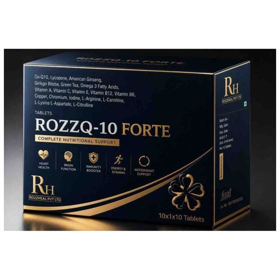 ROZZ Q10 FORTE — CoQ10, Ginseng, Ginkgo, Omega-3, Vitamins, Minerals & Amino Acids by Rozzheal Pvt Ltd
